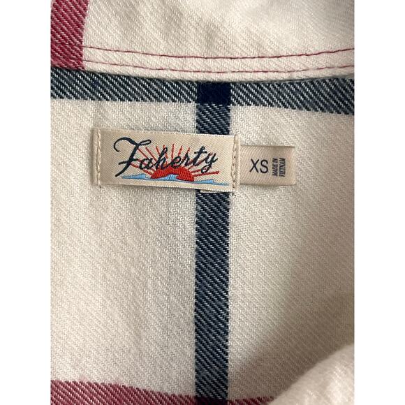 Faherty The Classic Stretch Windowpane Flannel Button-Up Shirt Cream Red Blue XS - Picture 7 of 10